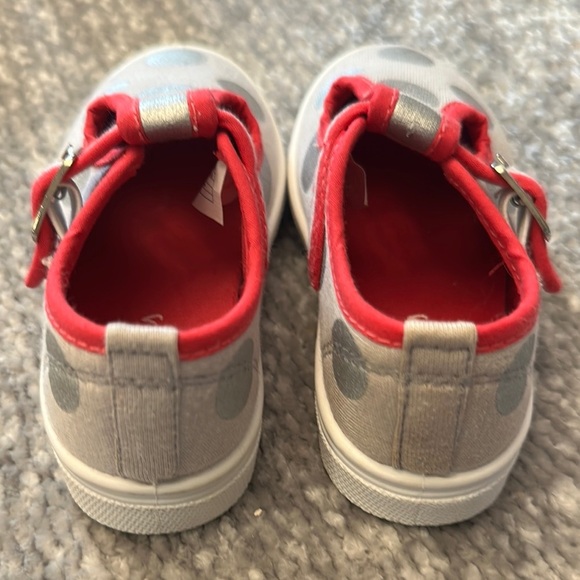 Oomphies grey and silver metallic Polka Dot Mary Jane with pink trim size 6 - Picture 4 of 5